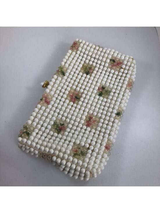 Grandee’ Bead Handbags - Vtg Embroidered Floral Beaded Clutch Purse Grandee’ Bead USA opt. Chain Handle